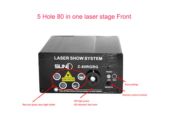 Latest！5 holes 80 patterns laser stage Sound control laser KTV B